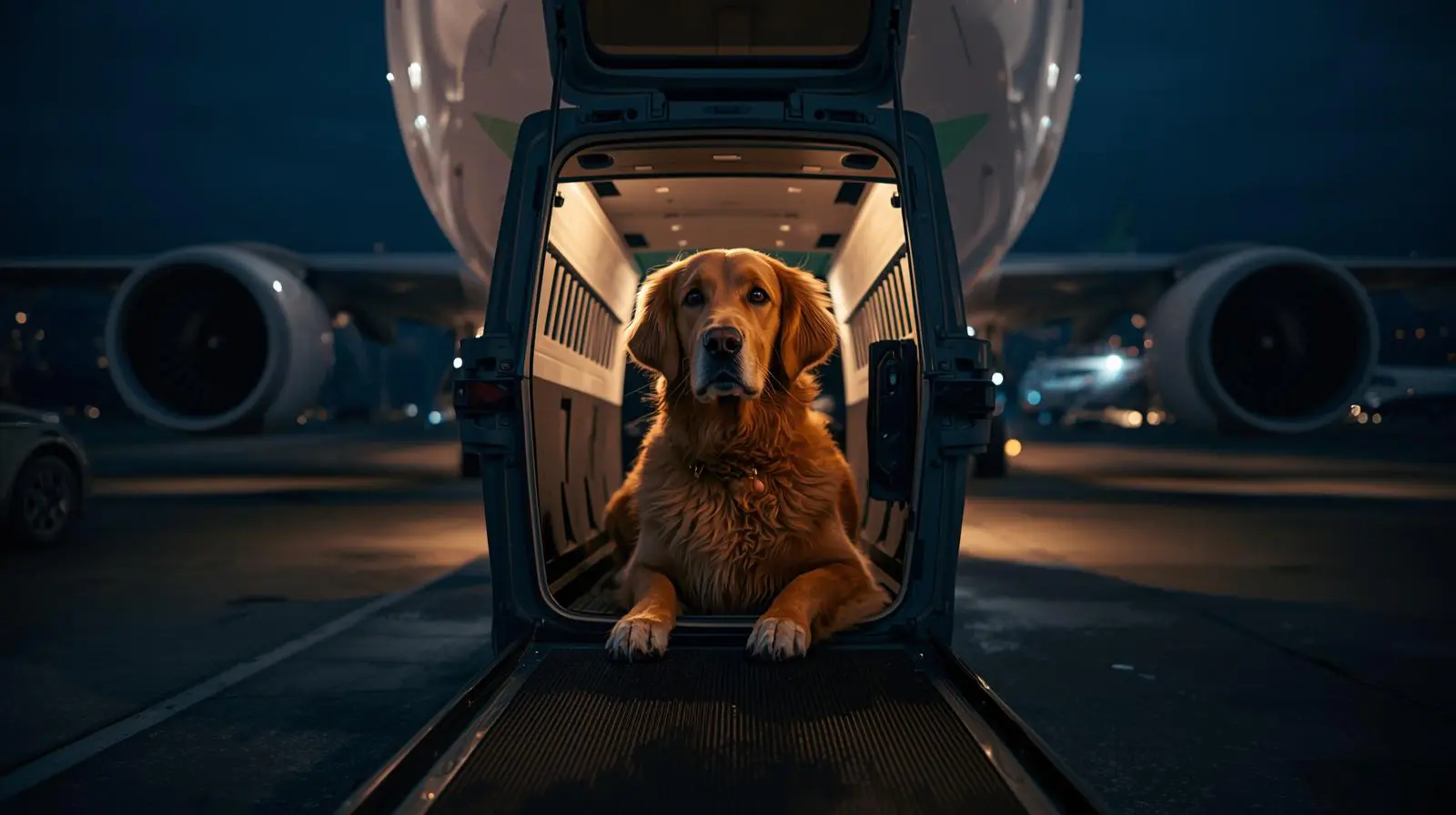 Dog Moving to a new country. dog being loaded into a plane. 